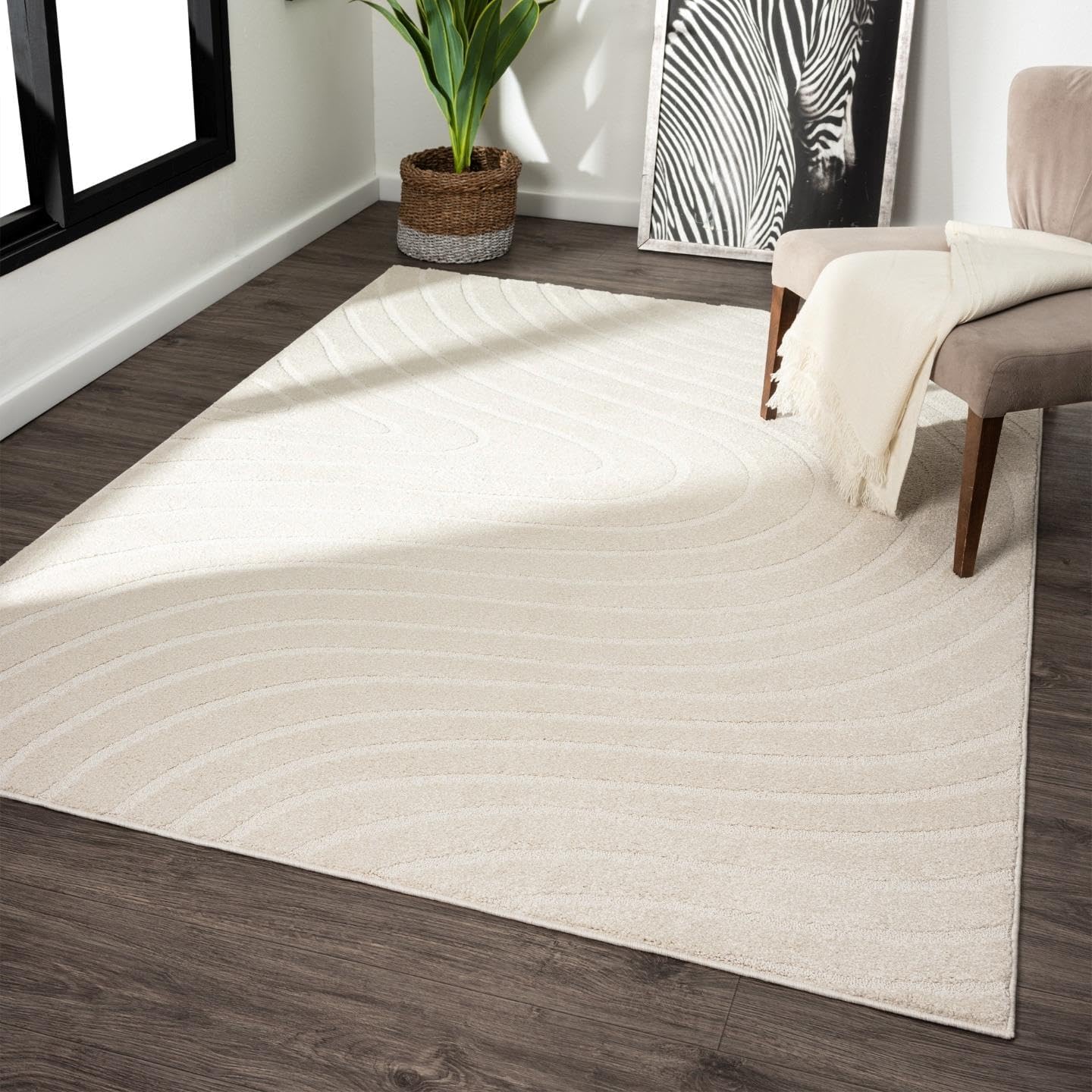 LUXE WEAVERS Alfombra de Área Moderna Geométrica de Ondas Crema 4x6