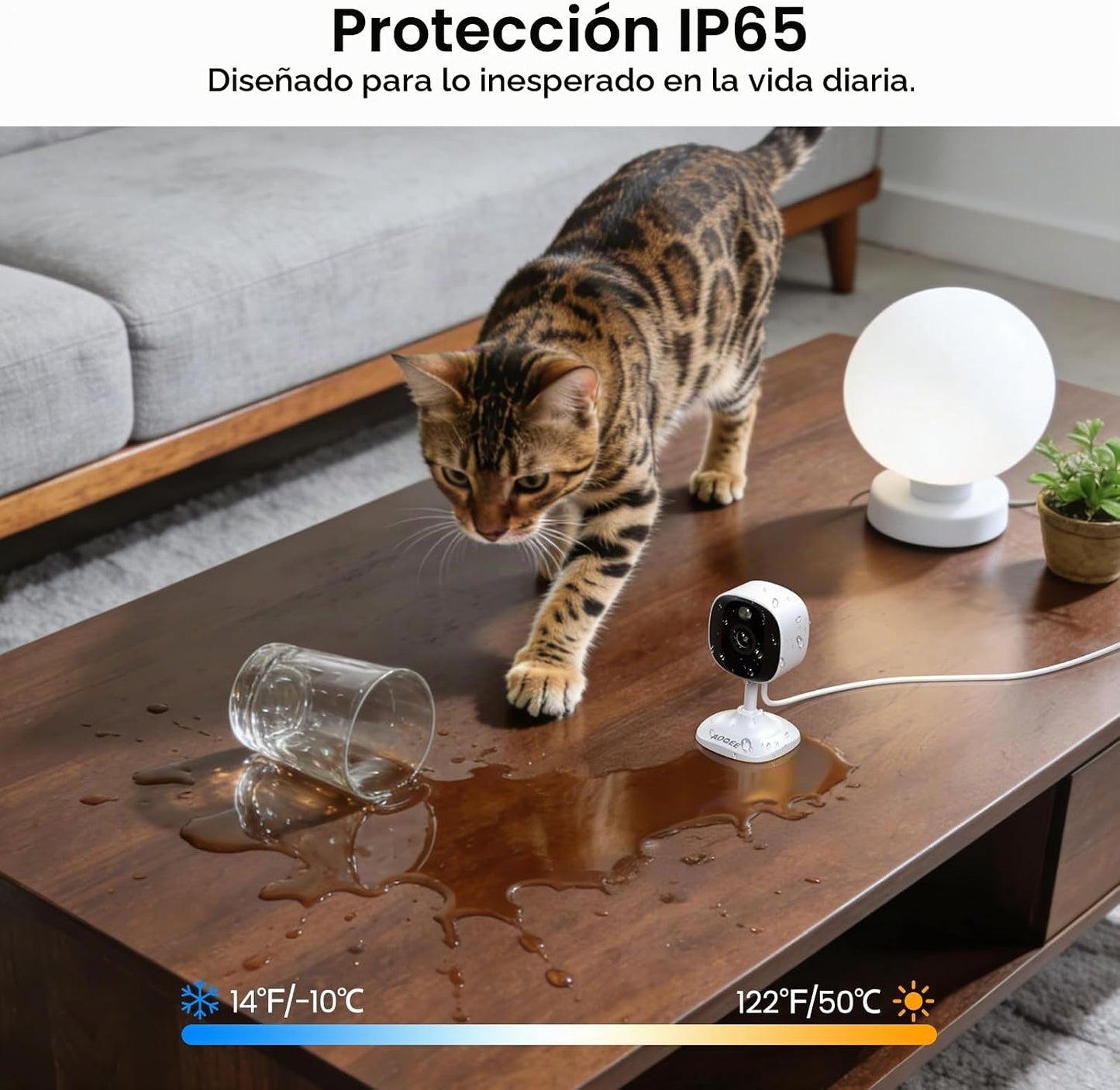 AOQEE - Cámara de seguridad 2K para interior\/exterior, visión de c...