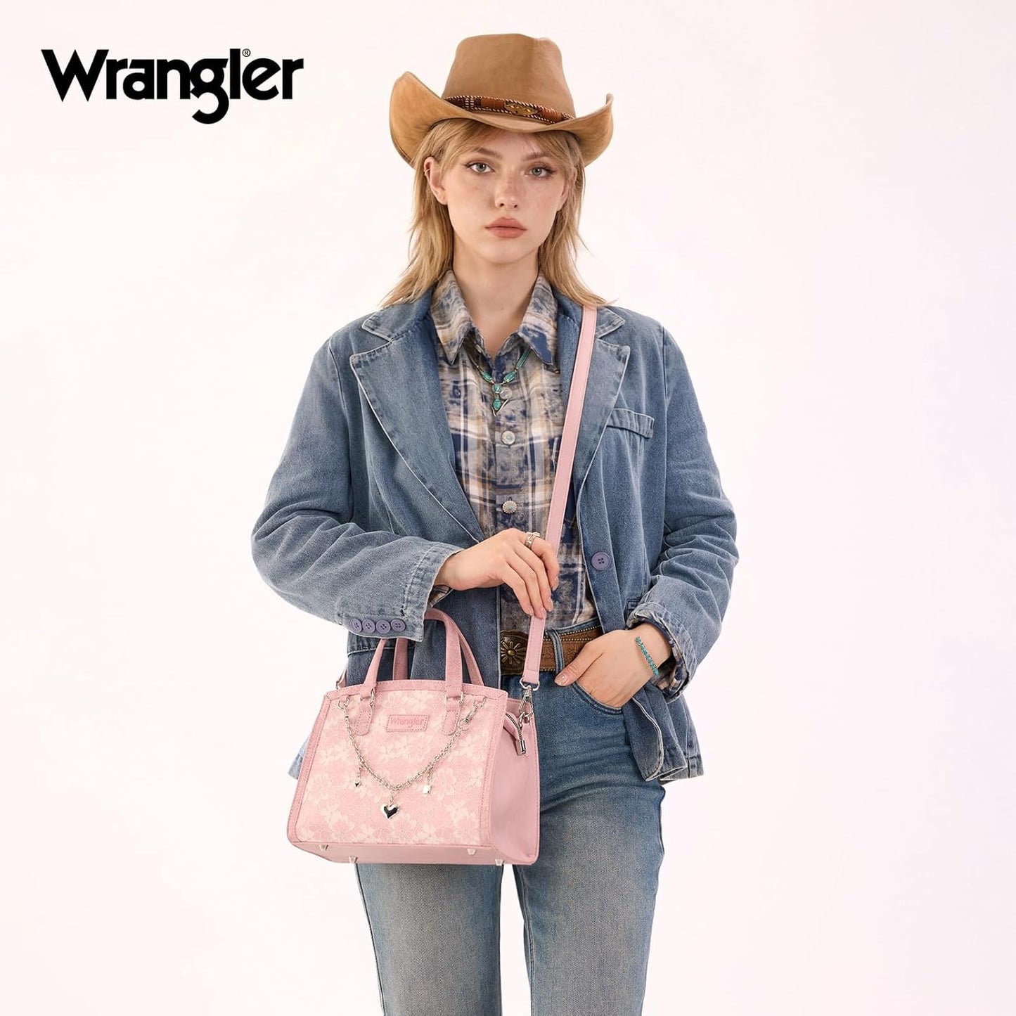 Wrangler - Bolso de mano de encaje para mujer, bolso cruzado median...