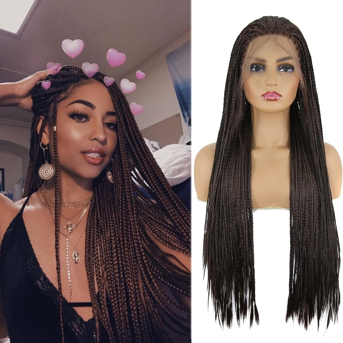 BTWTRY Peluca de cabello sintético con encaje frontal micro trenzad...