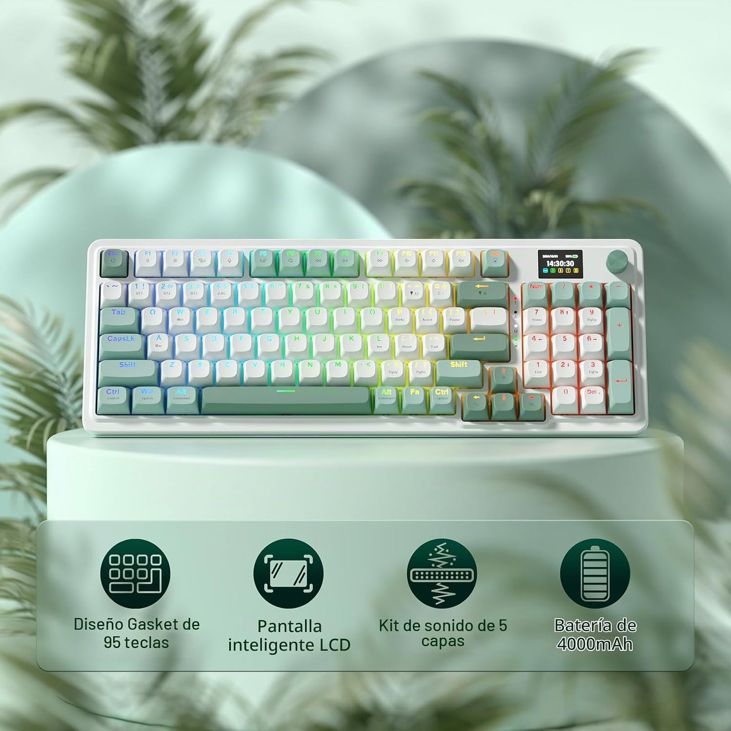 Redragon K719 Teclado inalámbrico para juegos con junta con pantall...