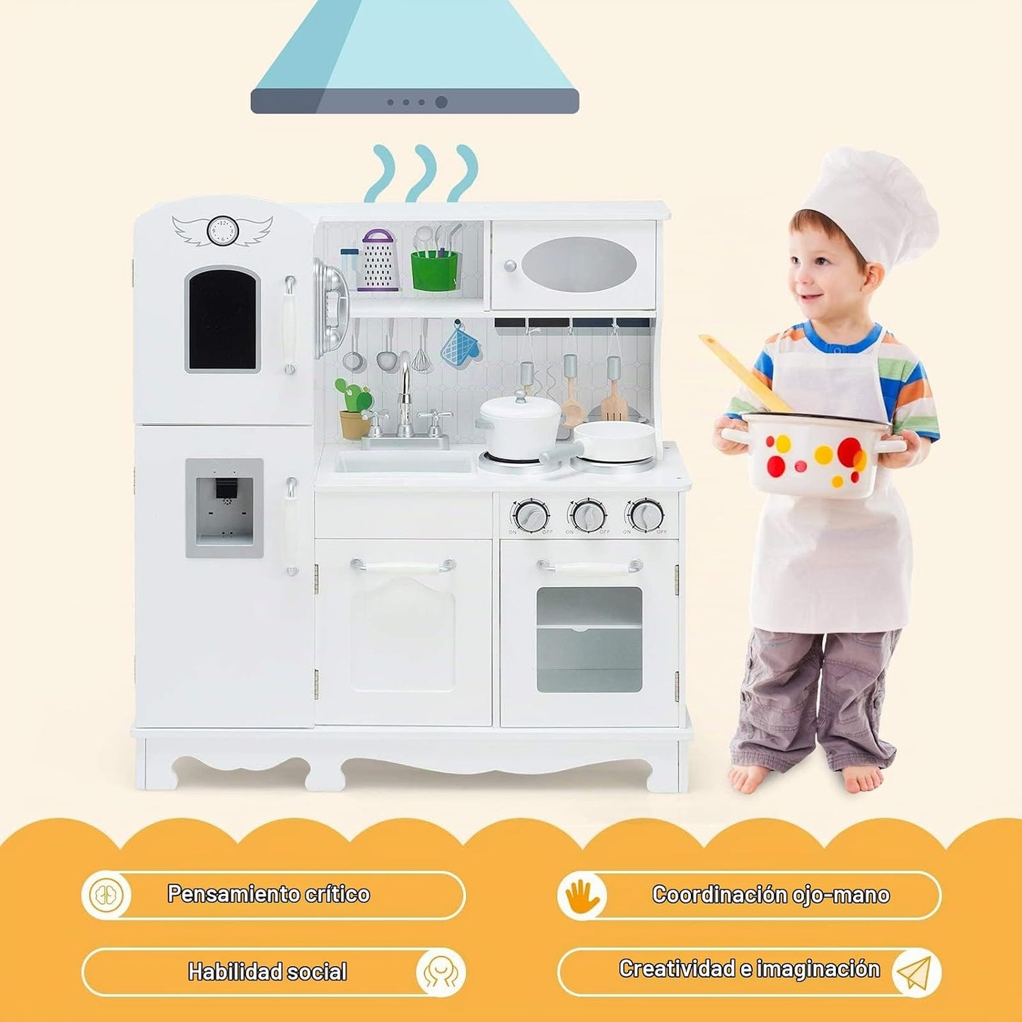 Costzon Juego de cocina para niños, cocina de juguete de madera con...