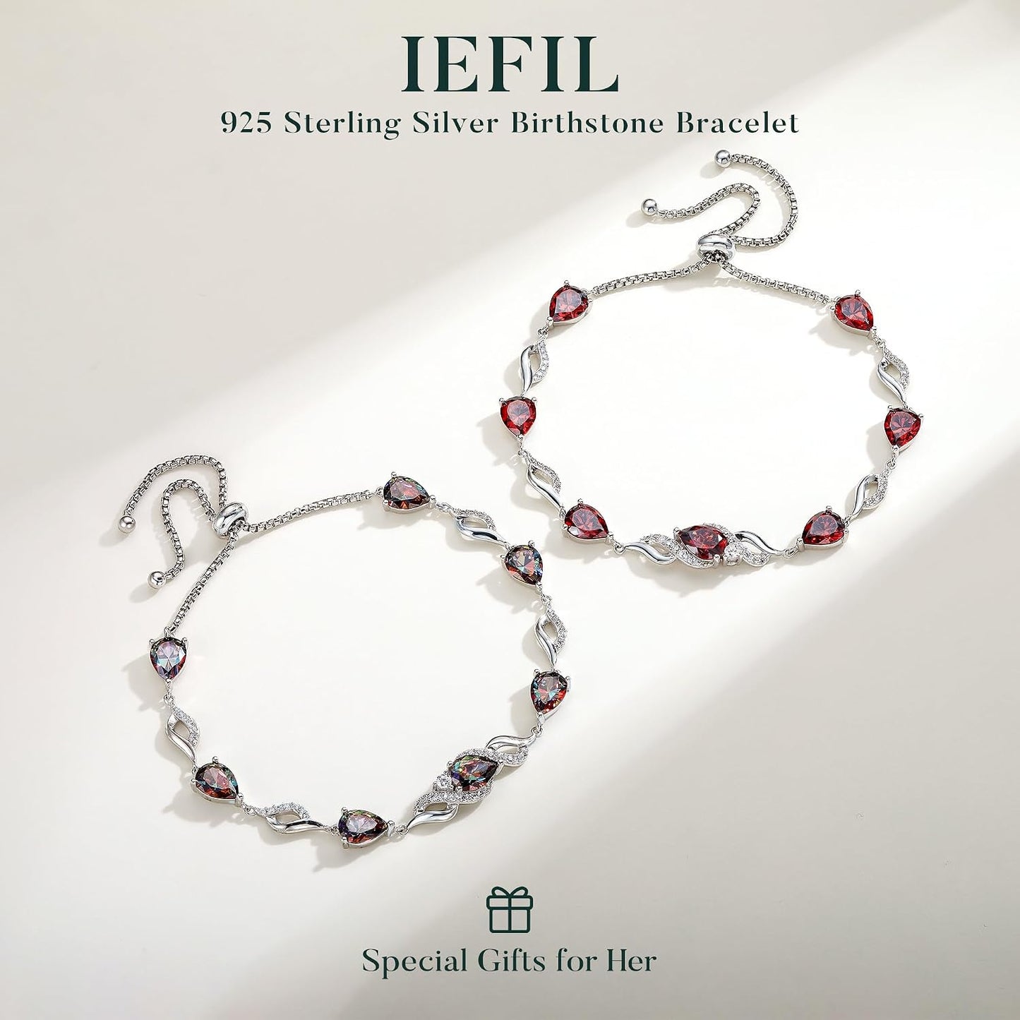 Iefil Pulseras de tenis ajustables para mujer, pulsera de plata est...