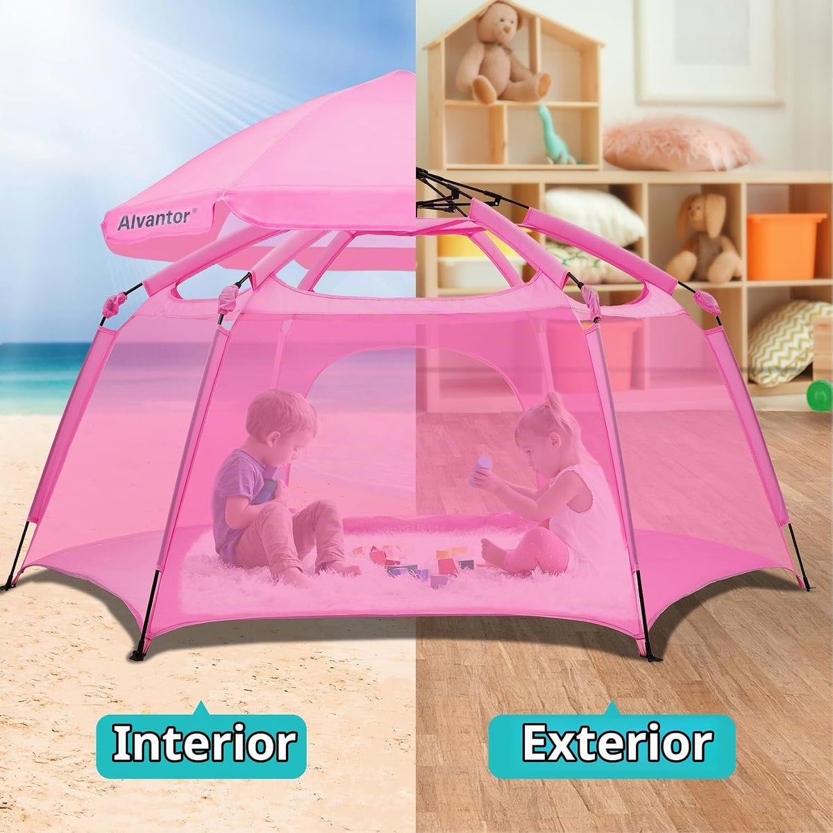 Alvantor® Corralito Pop Up de 84 x 84 x 44 pulgadas portátil para b...