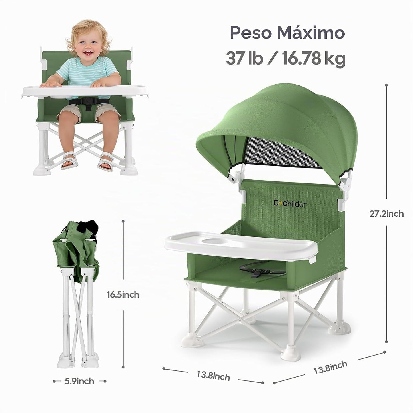 Cochildor Silla de bebé portátil 4 en 1, asiento elevador plegable...