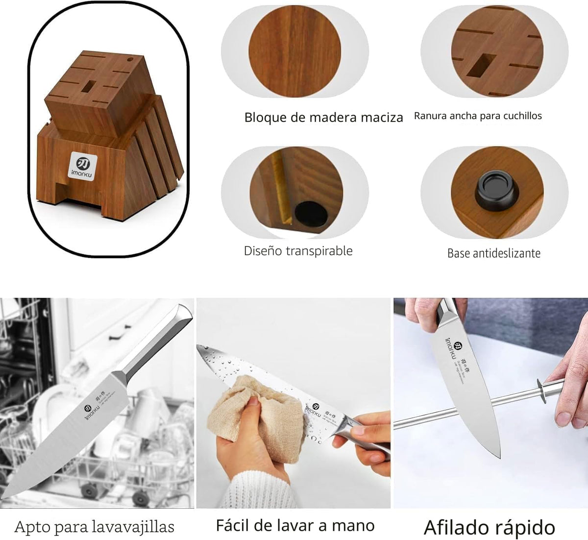 imarku Juego de cuchillos de cocina japoneses de acero inoxidable d...