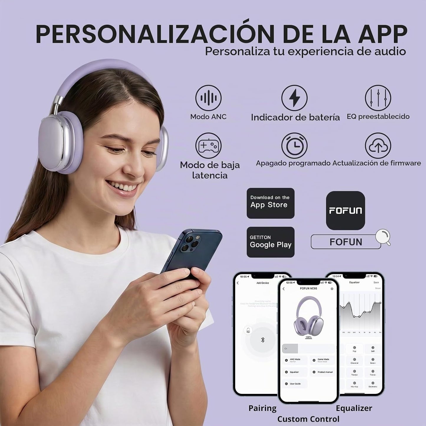 FOFUN Auriculares híbridos con cancelación activa de ruido sobre la...