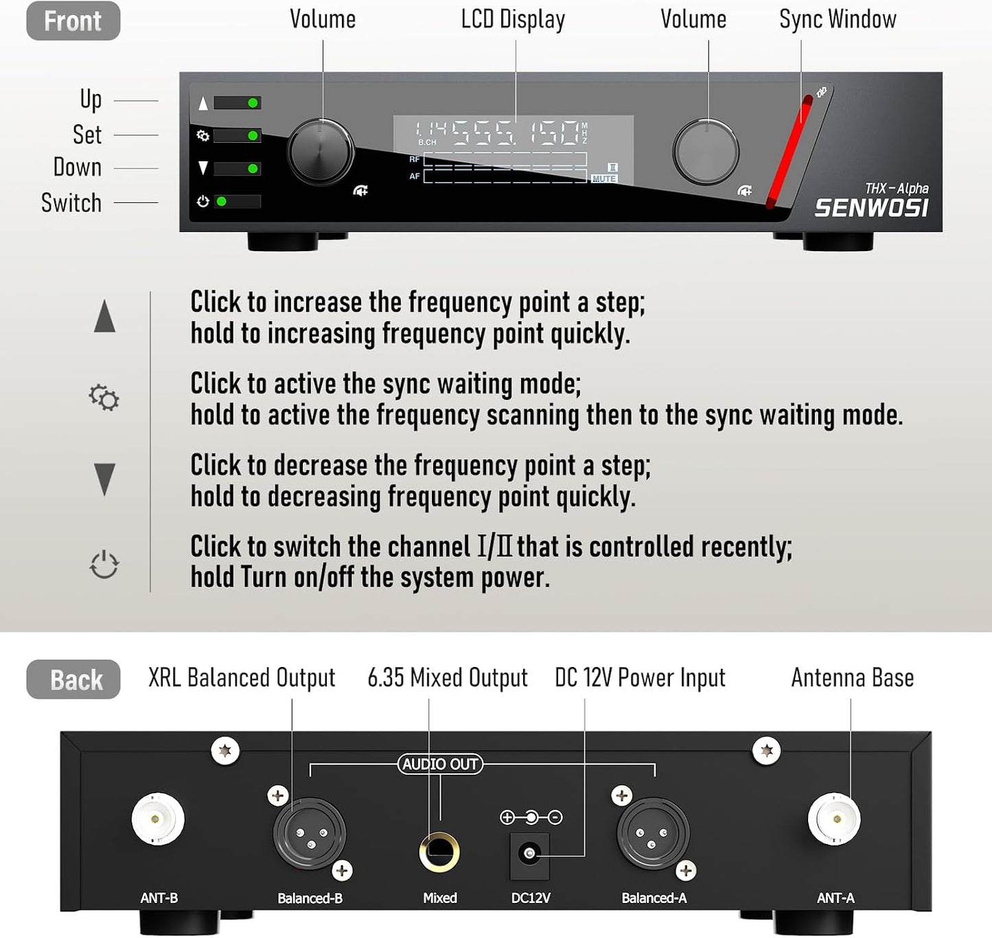 SENWOSI Sistema de micrófono inalámbrico UHF de doble canal con esc...