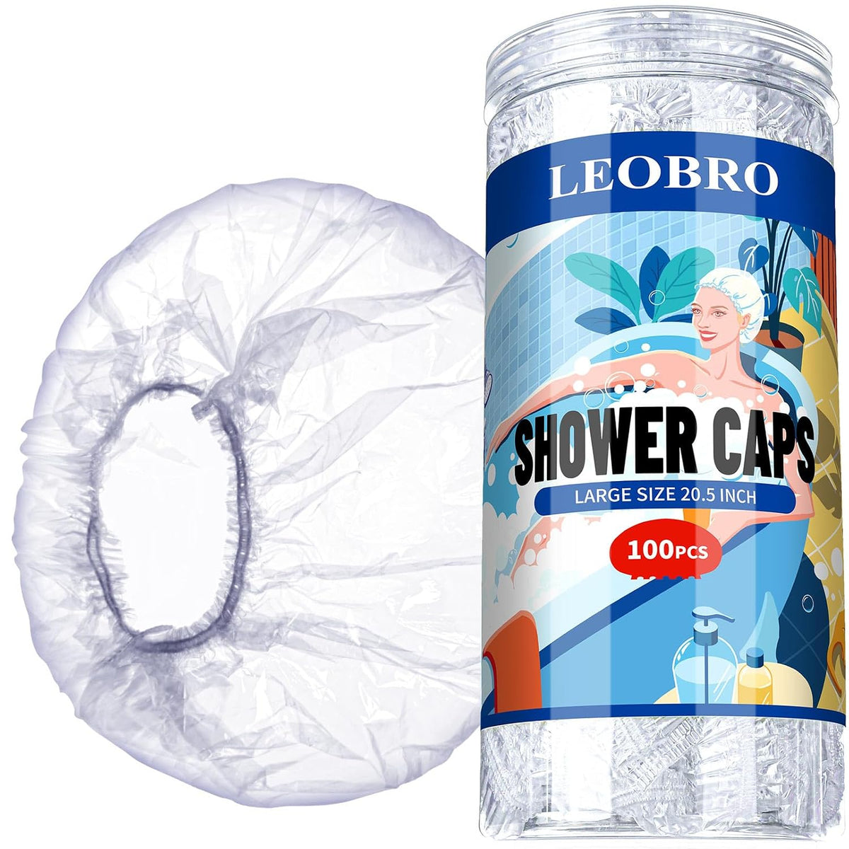 LEOBRO Gorro de ducha desechable grande, 100 PCS Gorro de ducha, go...