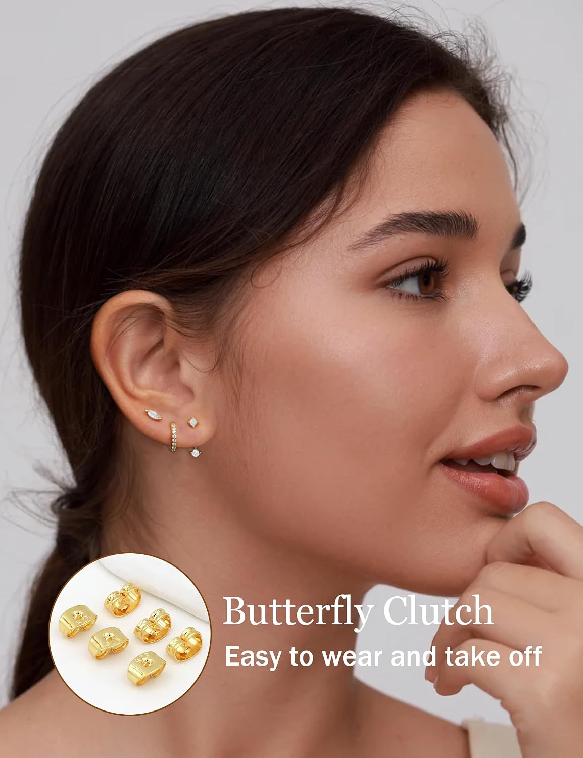 Set de 6 aretes de mujer tipo dormilona chapados en oro de 14 quila...