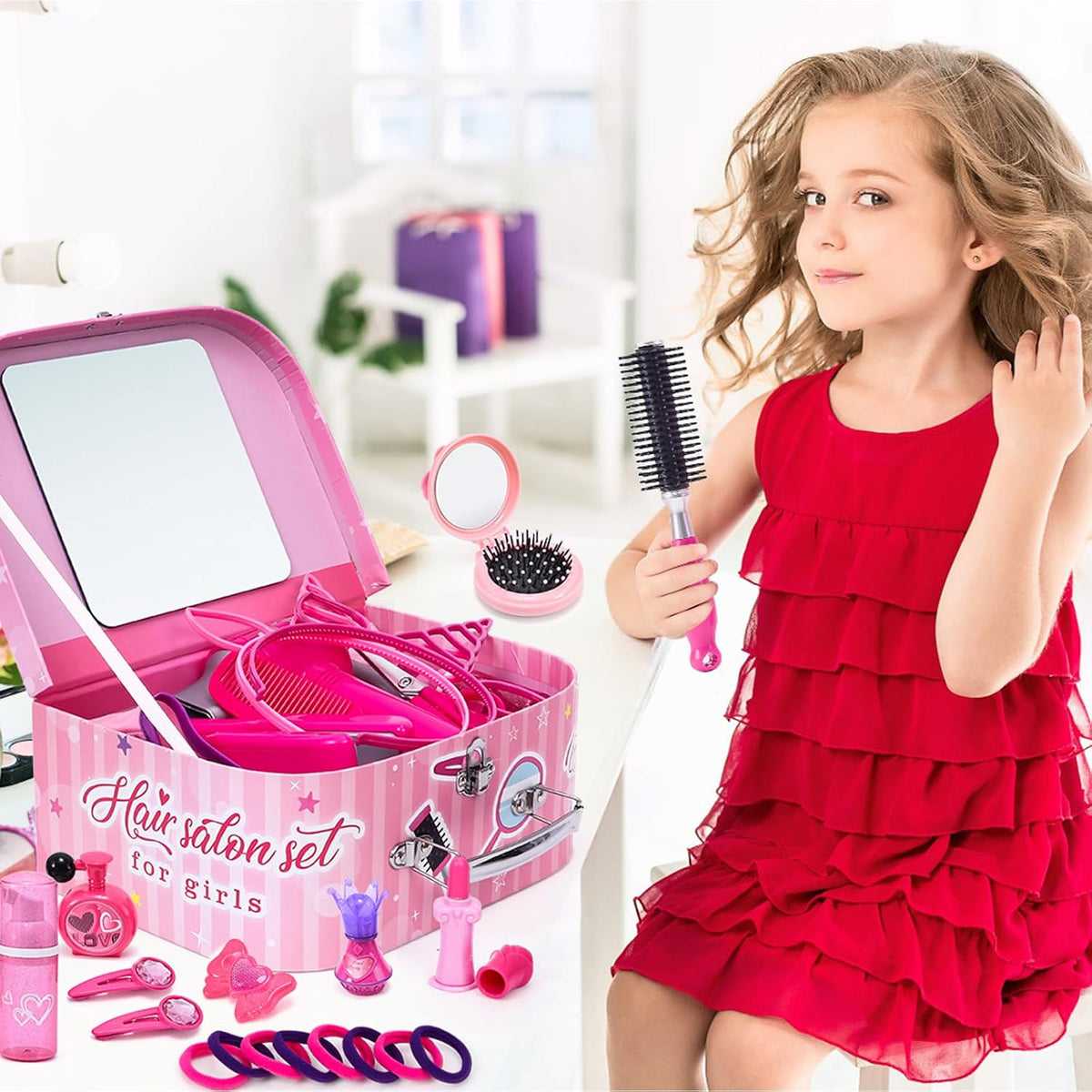 Lorfancy 49 piezas de juguetes de salón de cabello para niñas, jueg...