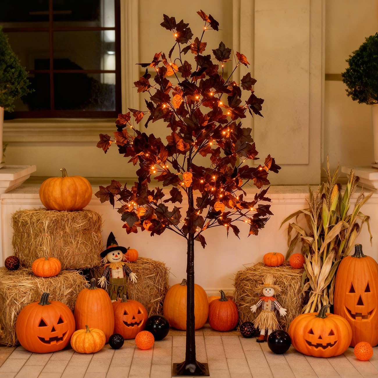 TYBEEU Árbol de Halloween de arce negro de 5 pies con luces LED de...