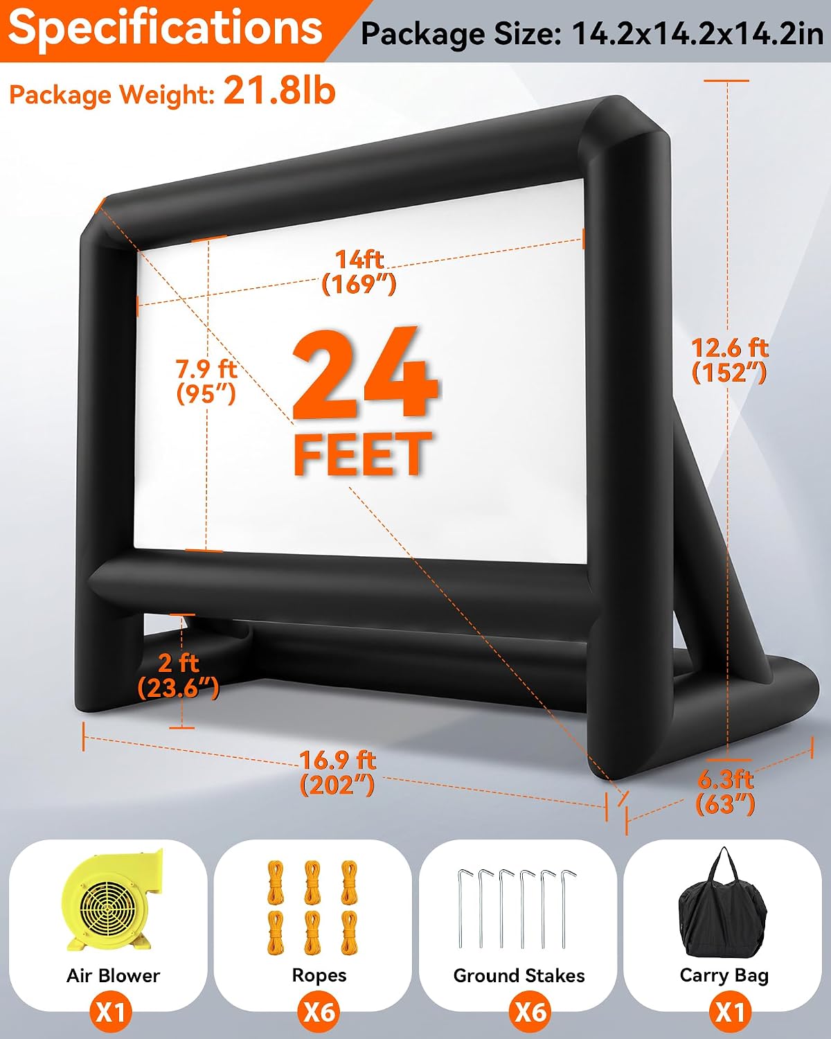 Pantalla de película inflable, pantalla de proyector inflable de 24...