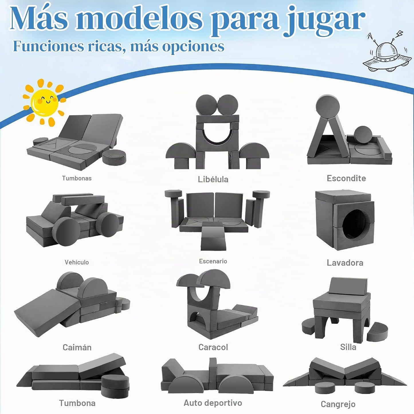 Edbuosy Sofá para Niños Pequeños Sofá Infantil Modular - 18 piezas...