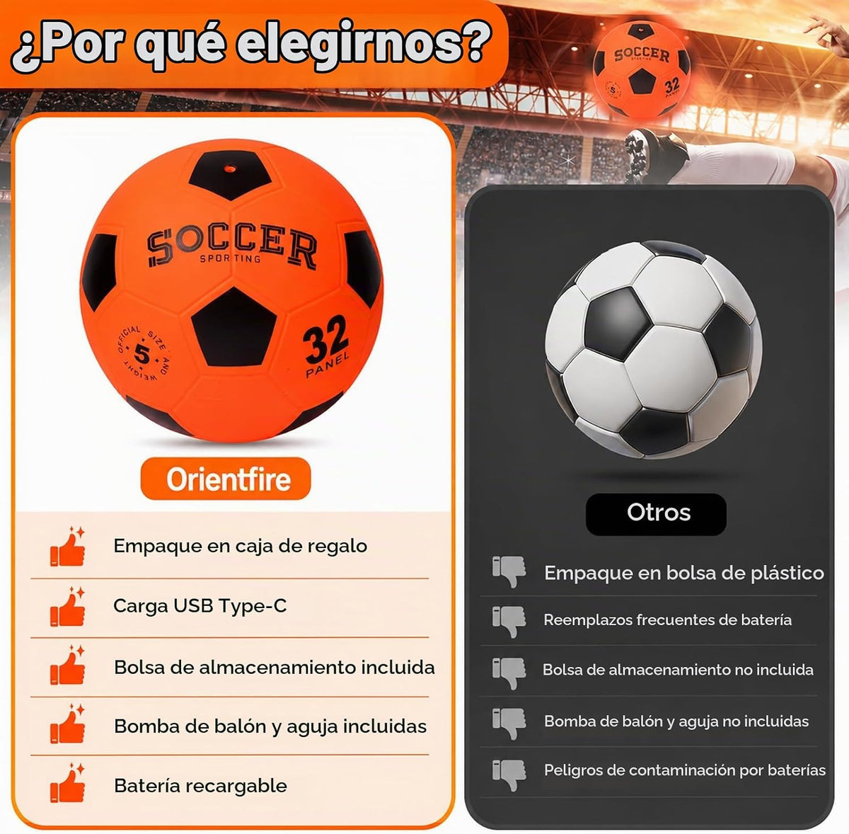 orientfire Balón de fútbol iluminado, recargable que brilla en la o...