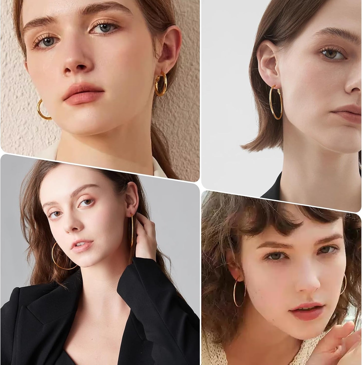 Juego de 4 pares de aretes de aro chapados en oro de 14 quilates pa...