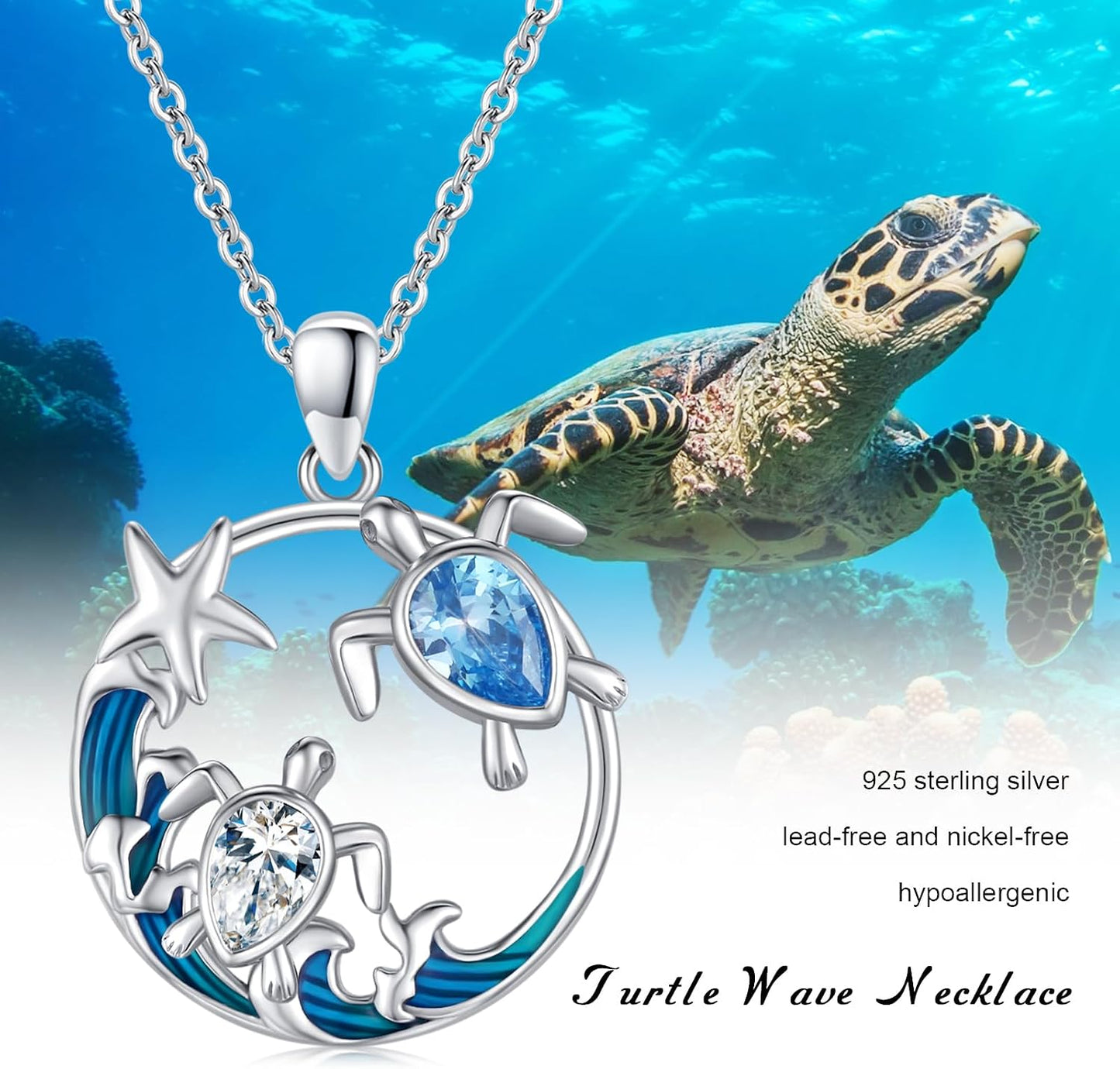 YYmqmq Collar de plata de ley 925 con diseño de animales marinos co...