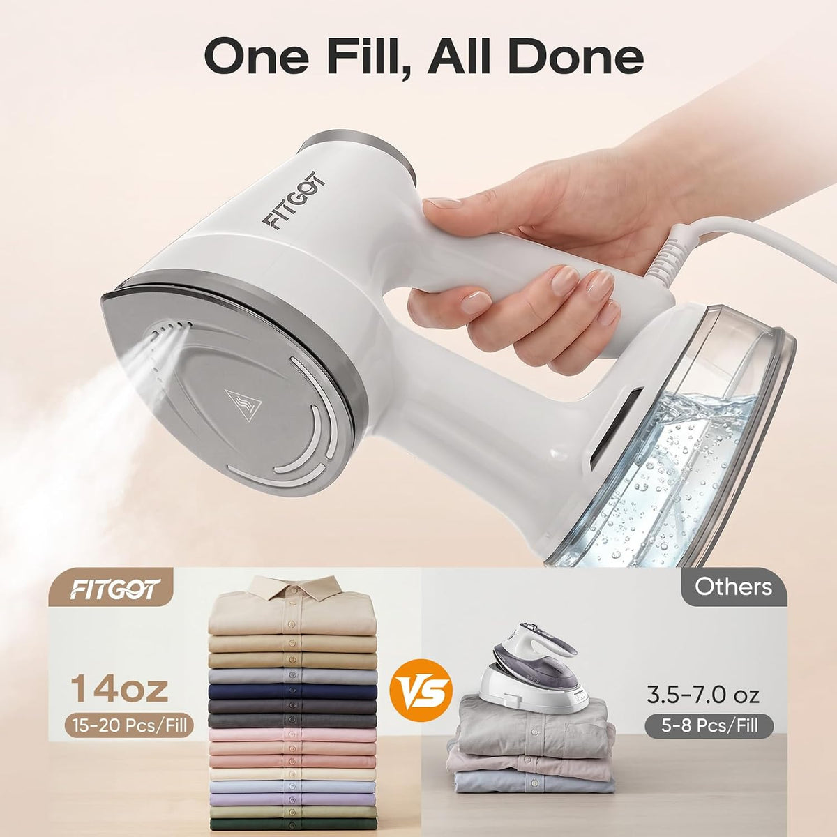 Vaporizador para ropa con tecnología de agarre automático, prensa v...