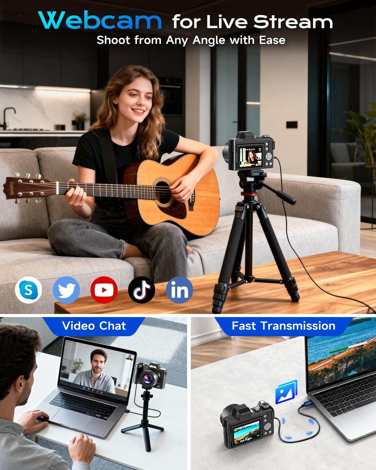 Cámara digital 4K para viajes fotográficos, cámara de vlogging de e...