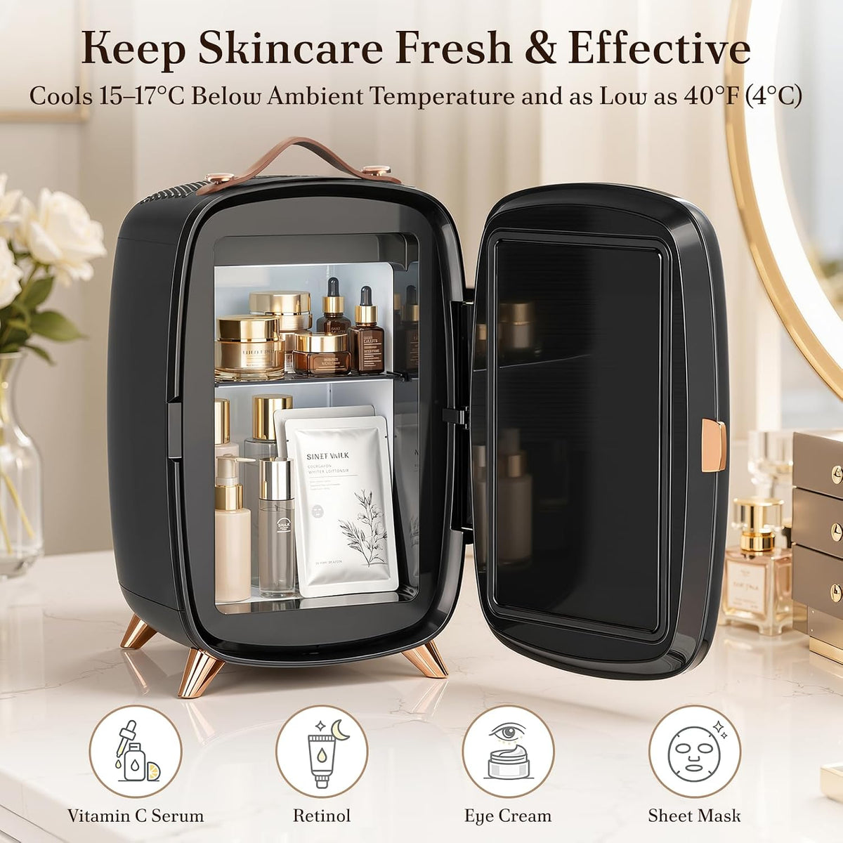 Electactic Mini refrigerador para el cuidado de la piel de 6L, mini...