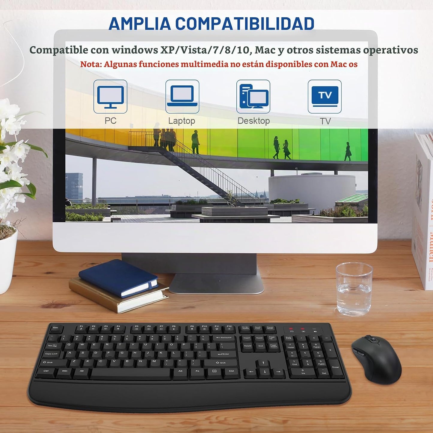 EDJO - Combo de teclado y mouse inalámbricos, teclado ergonómico de...
