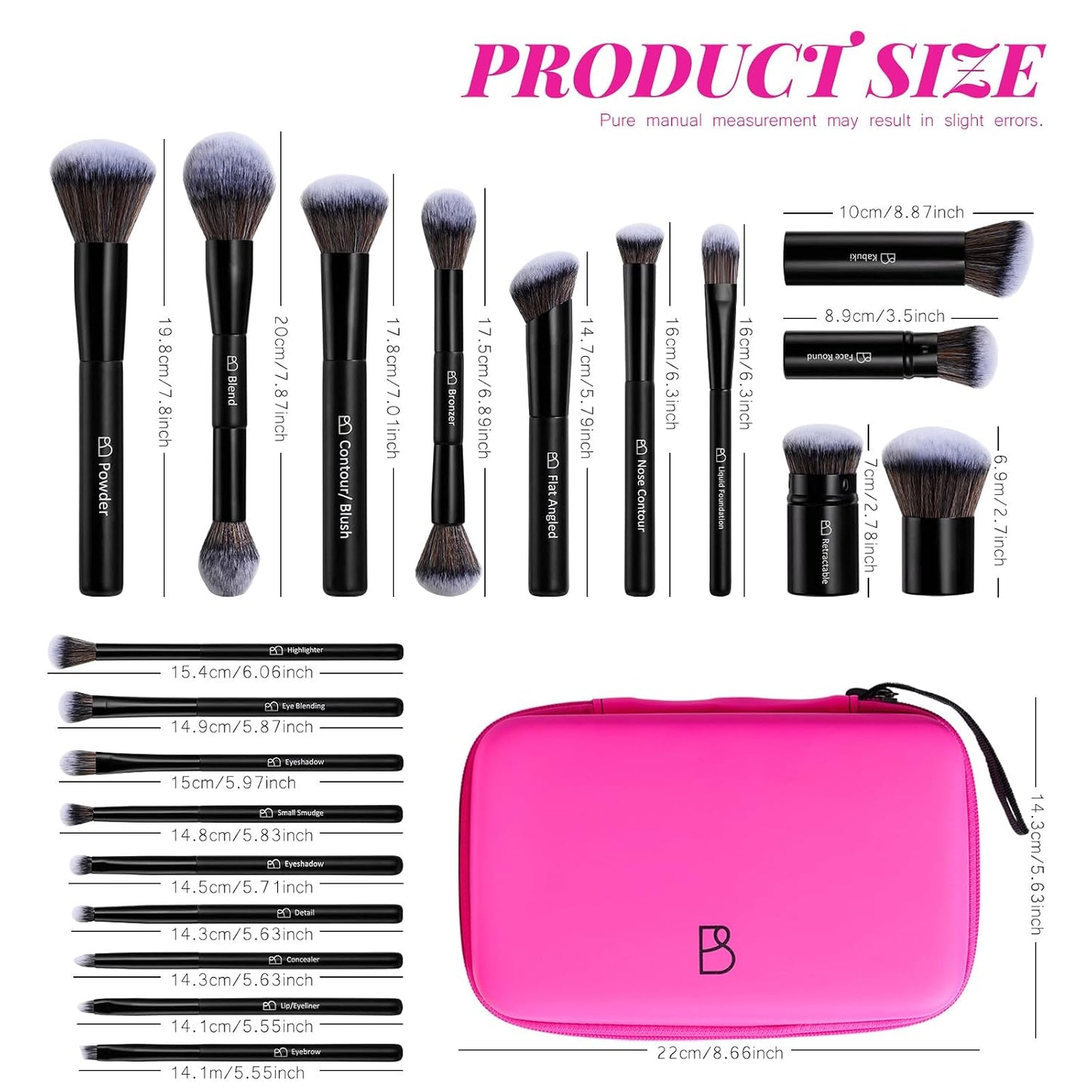 Brochas de maquillaje profesionales BS-MALL con estuche de viaje, b...