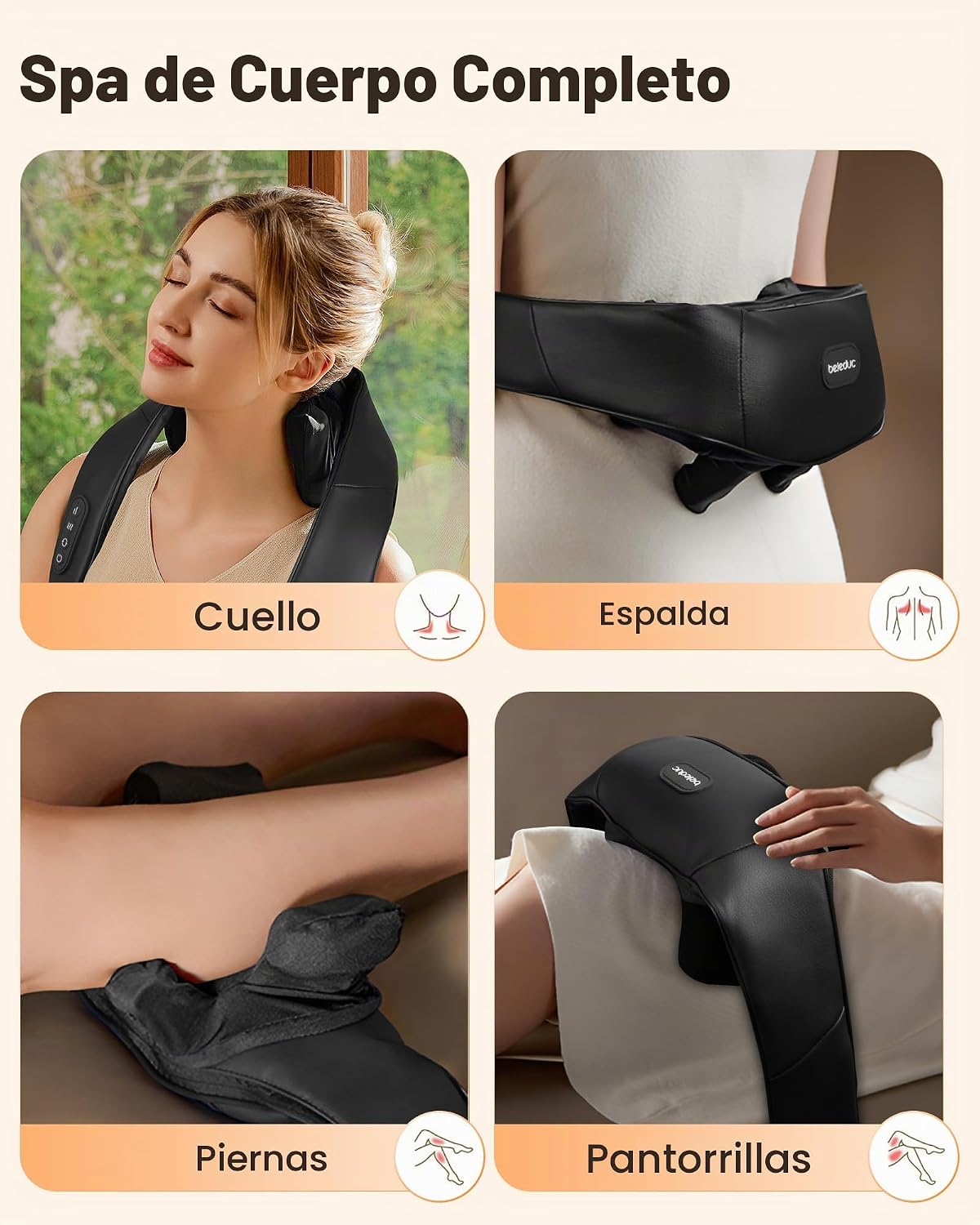 Beleduc Masajeador de cuello y espalda con calor relajante, apto pa...