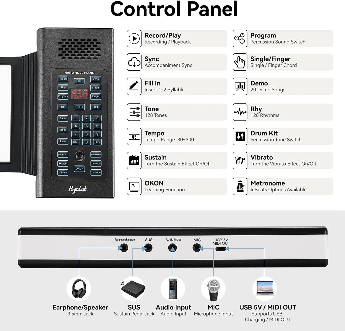 POGOLAB - Piano portátil enrollable de 88 teclas, teclado eléctrico...