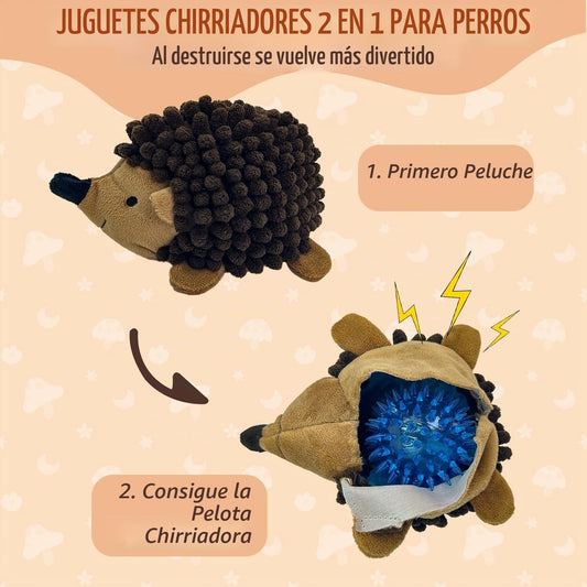 Juguetes para perros de erizo 2 en 1 sin relleno, 5 piezas, bola ch...