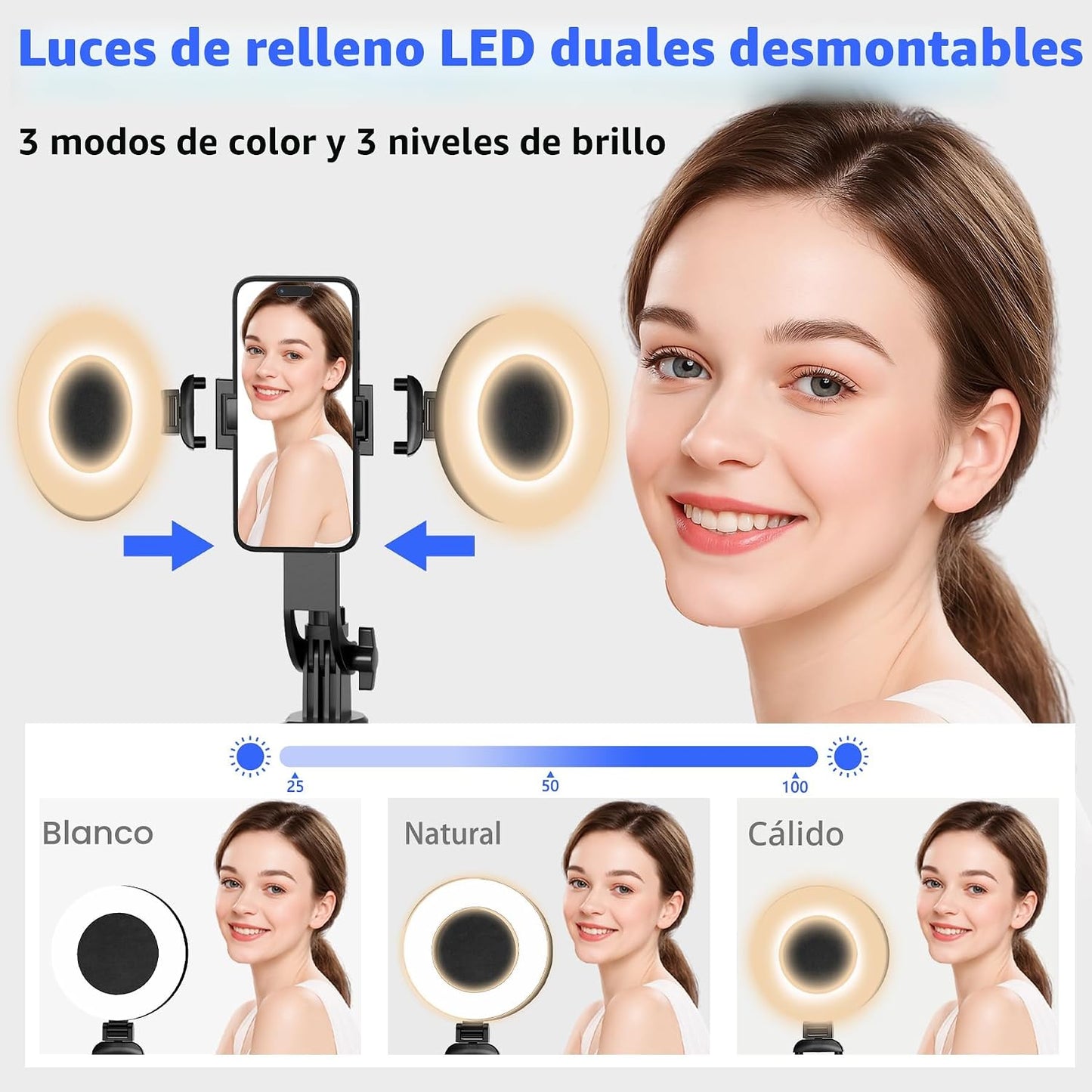 Trípode de seguimiento facial automático para iPhone con luz, palo...