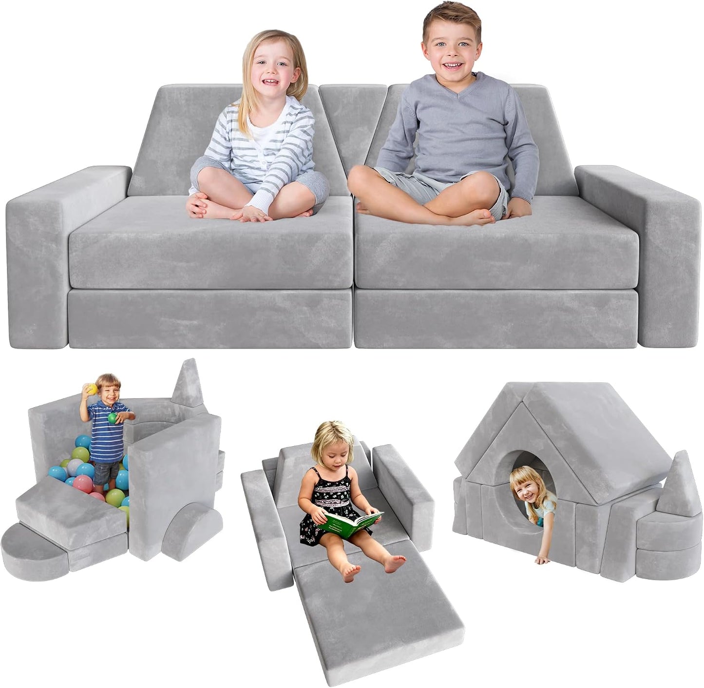 YEFU 15 piezas Sofá modular de juego para niños, sofá infantil para...