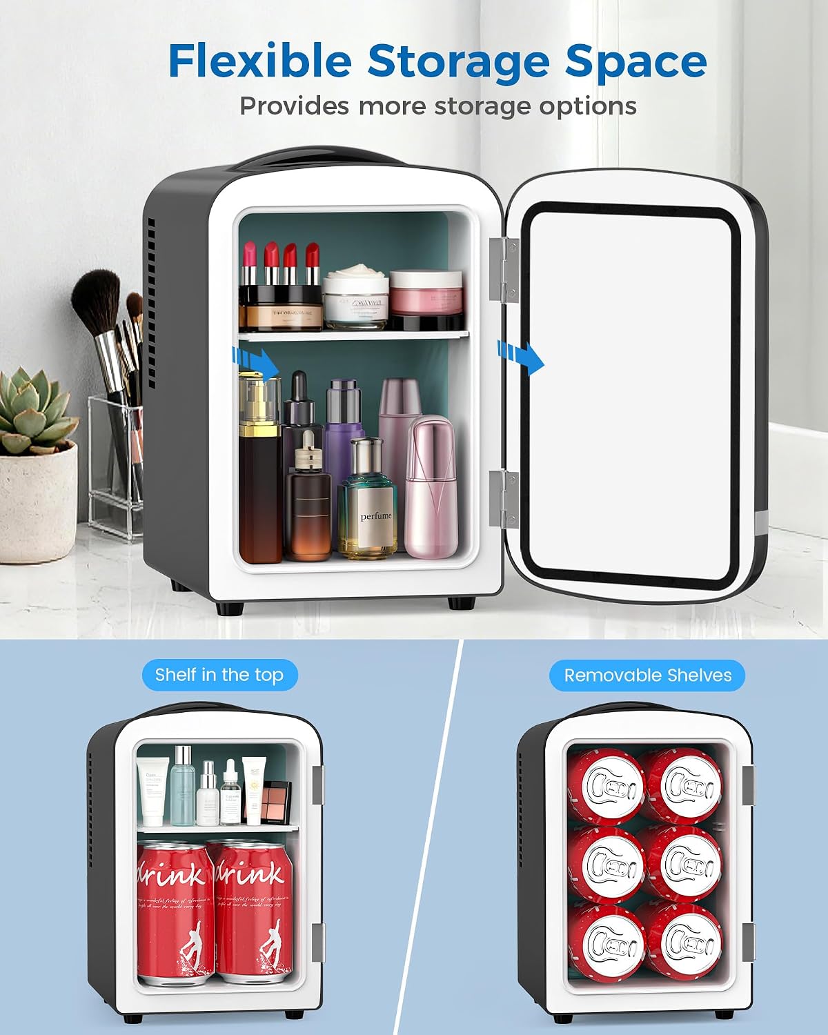 Electactic Mini nevera, 4L\/6 latas refrigerador cosmético para dor...