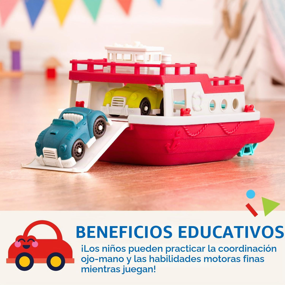 Battat Wonder Wheels - Barco de juguete de baño con 2 coches, juego...