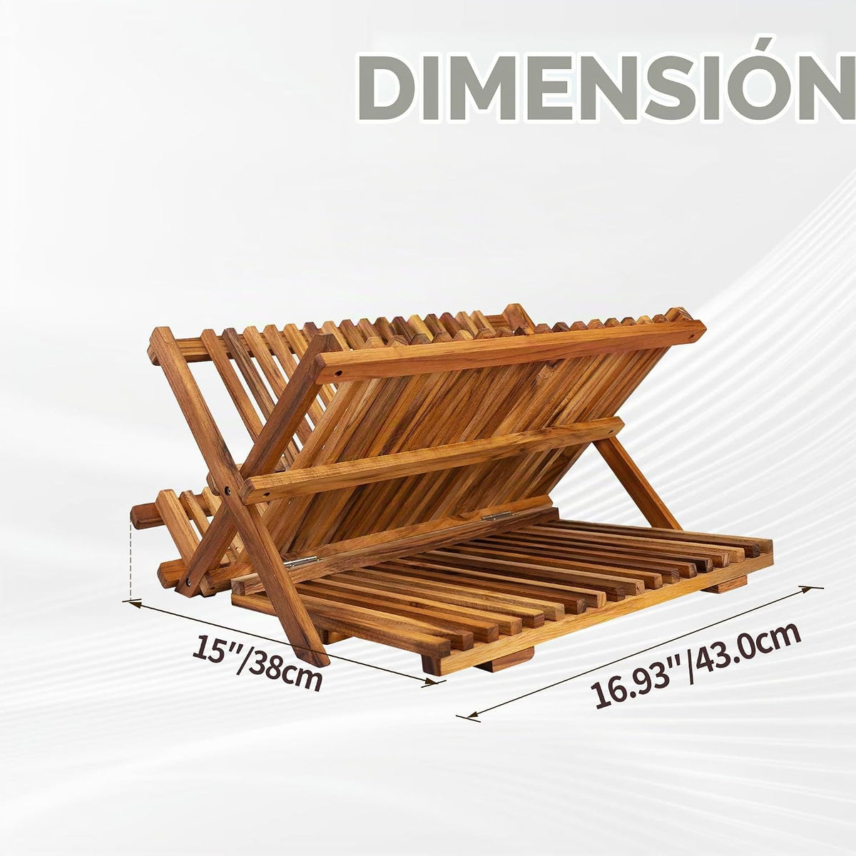 Utoplike Escurridor de platos plegable de madera de teca de 3 nivel...