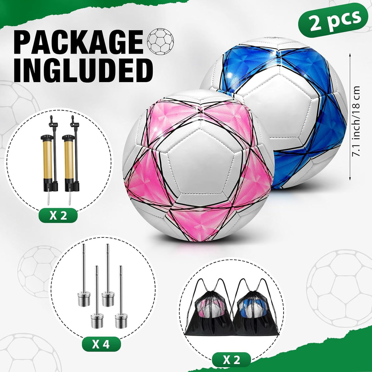 yasuwekik Paquete de 2 pelotas de fútbol desinfladas con bomba para...