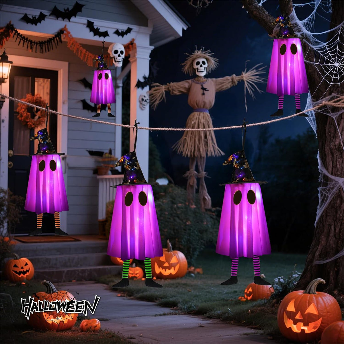 6P se iluminan fantasmas colgantes para decoración de Halloween al...
