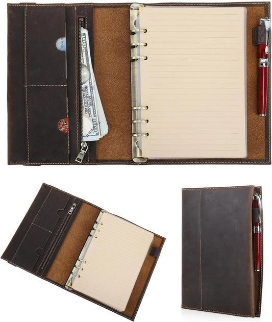 Organizador de cuero A5, carpeta vintage de cuero de grano superior...