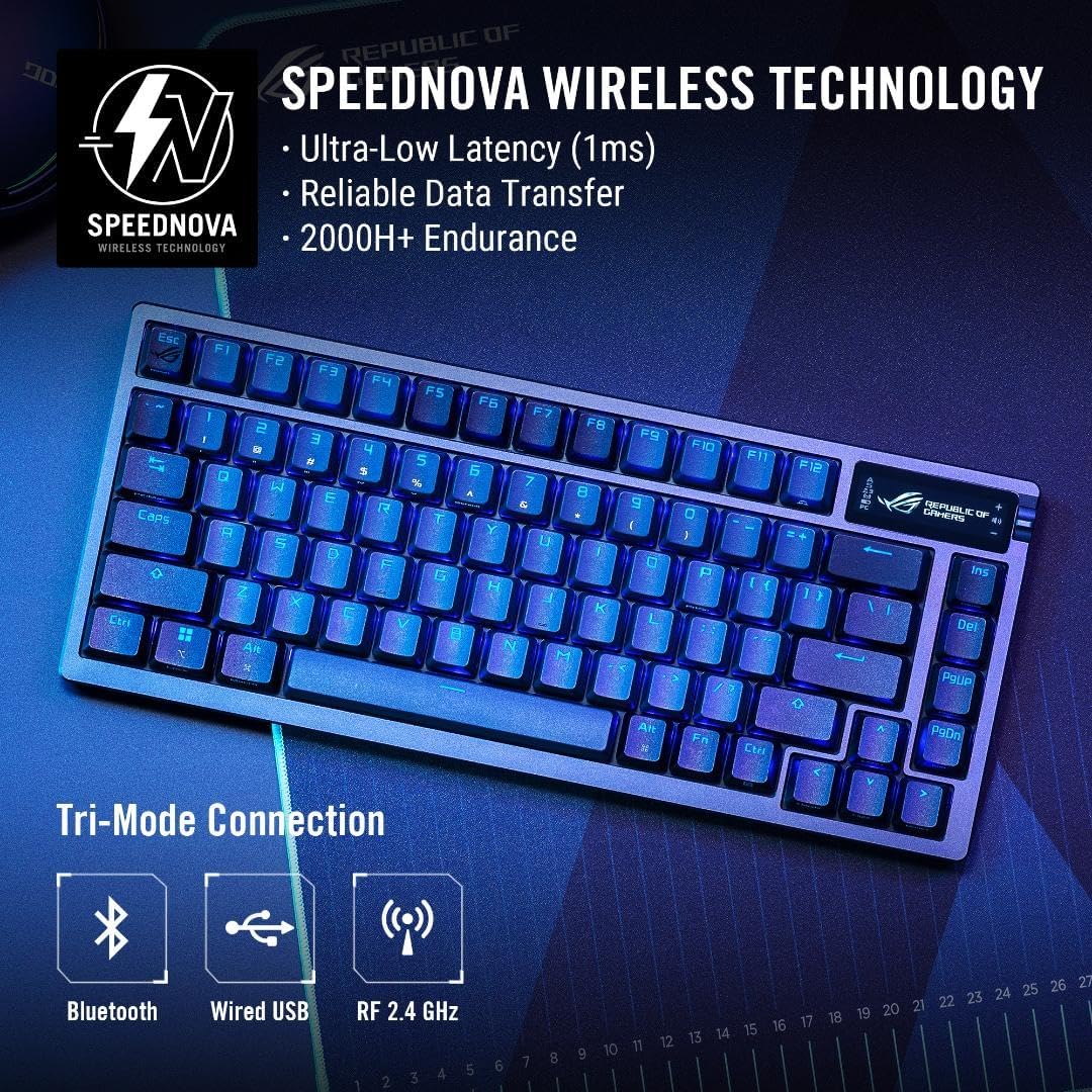 ASUS Teclado mecánico inalámbrico ROG Azoth para juegos, 75% TKL, c...