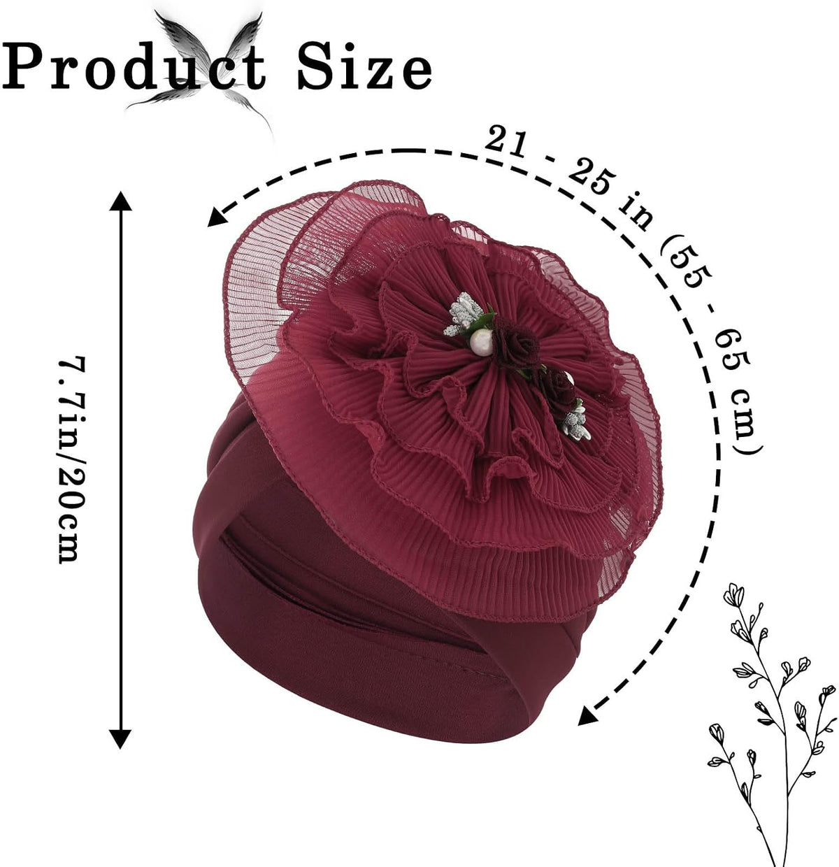 Bohend Gorro de turbantes de flores, nudo de perla, gorro preatado...