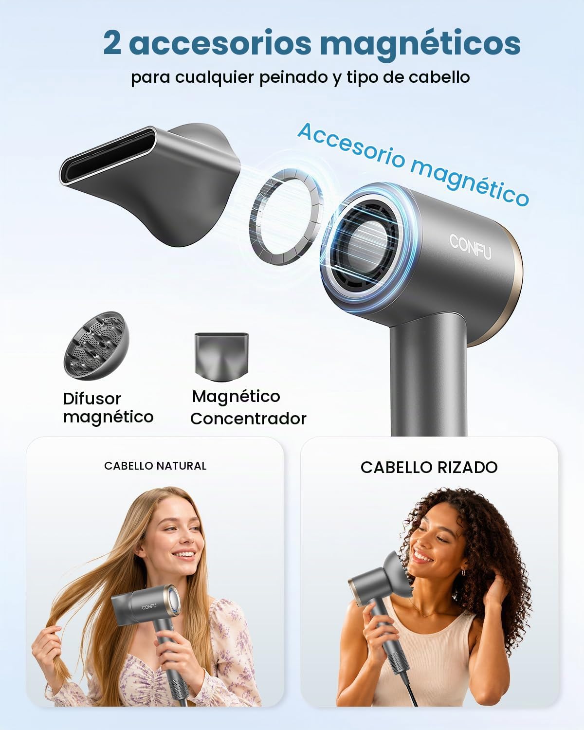 Secador de pelo, secador de pelo iónico CONFU con difusor para cabe...