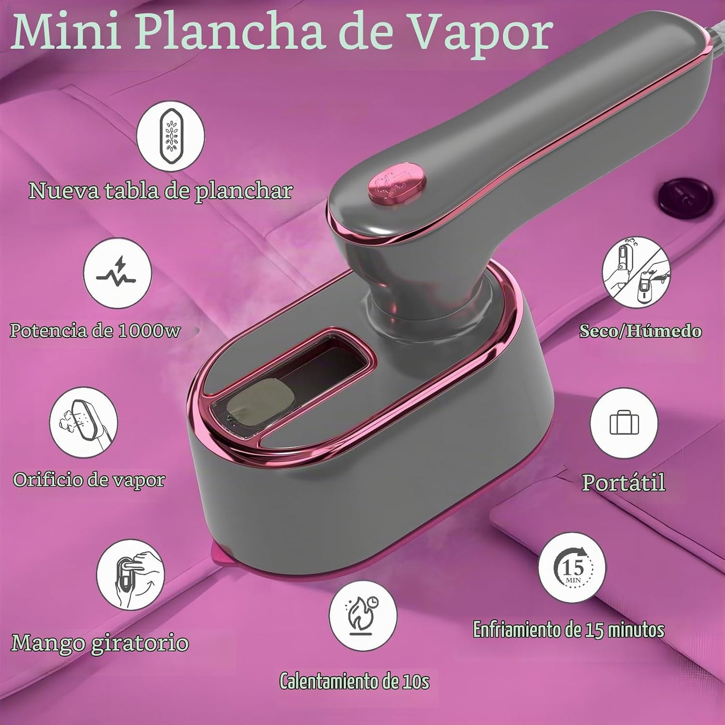 Plancha de vapor de viaje para ropa, mini máquina de planchar portá...