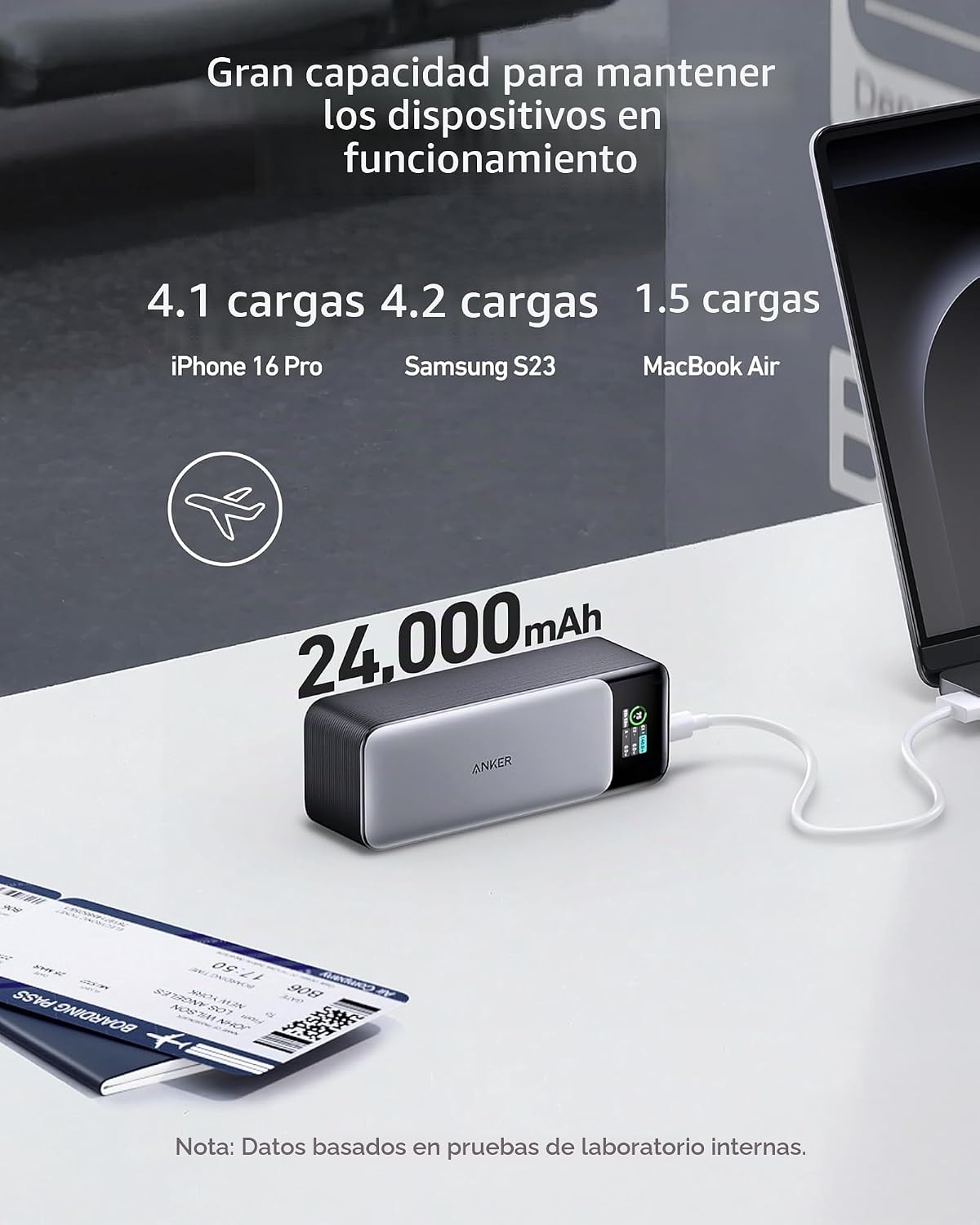 Anker 737 Power Bank, Cargador portátil para laptop de 24,000 mAh c...