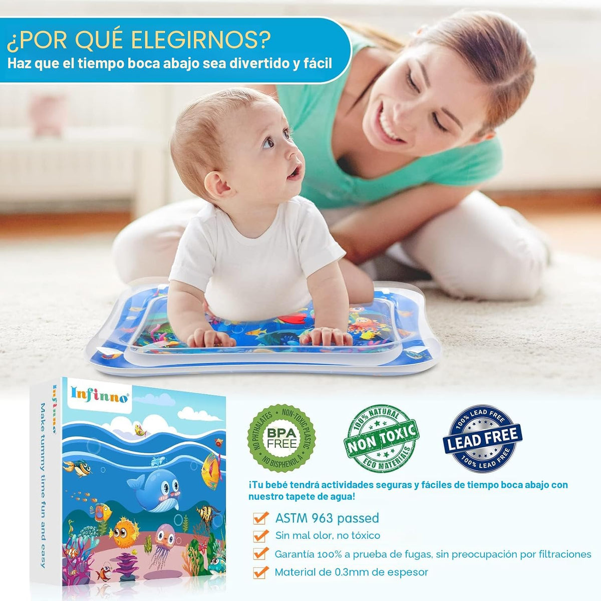 Infinno Alfombra inflable para tiempo de barriga Premium para bebés...