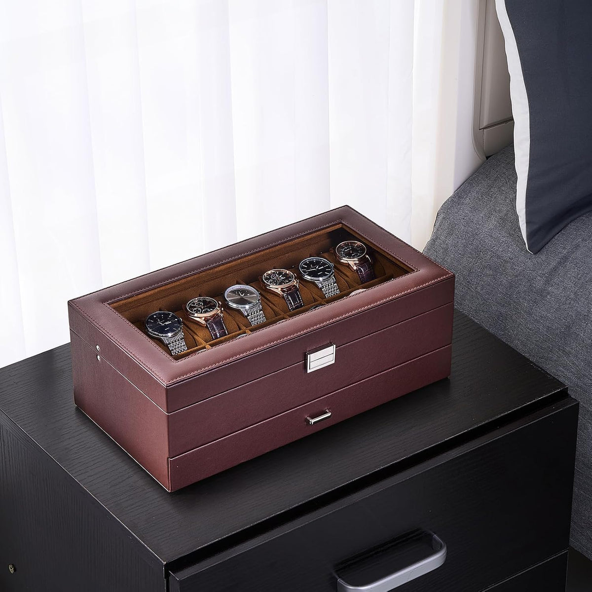 ProCase Caja de reloj, Caja de reloj para hombres con 14 ranuras y...