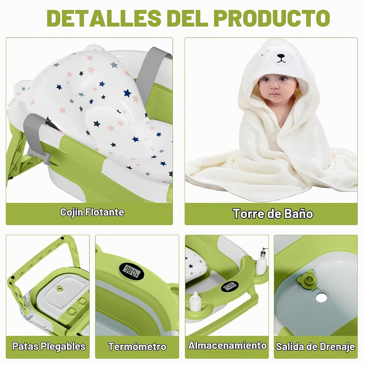 MoreFeel Bañera plegable para bebé recién nacido con termómetro y 1...