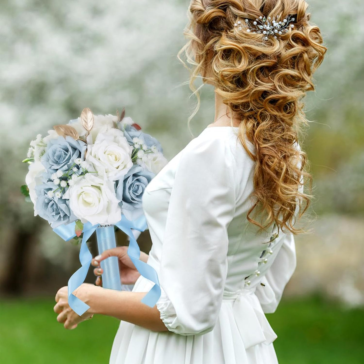 Qeedy Ramos de Boda para Novia - Flores de Seda Realistas Rosas Art...