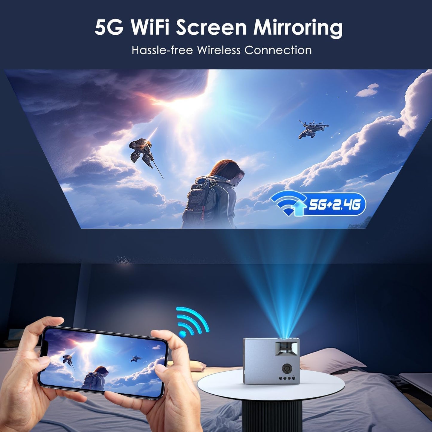 Proyector con Wifi y Bluetooth, proyector al aire libre con altavoz...