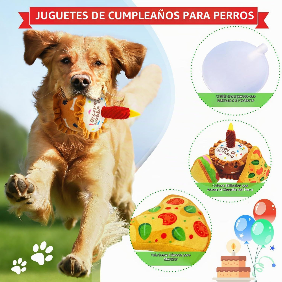 CneeeeeB Juguetes de Cumpleaños para Perros Juguete Crujiente para...