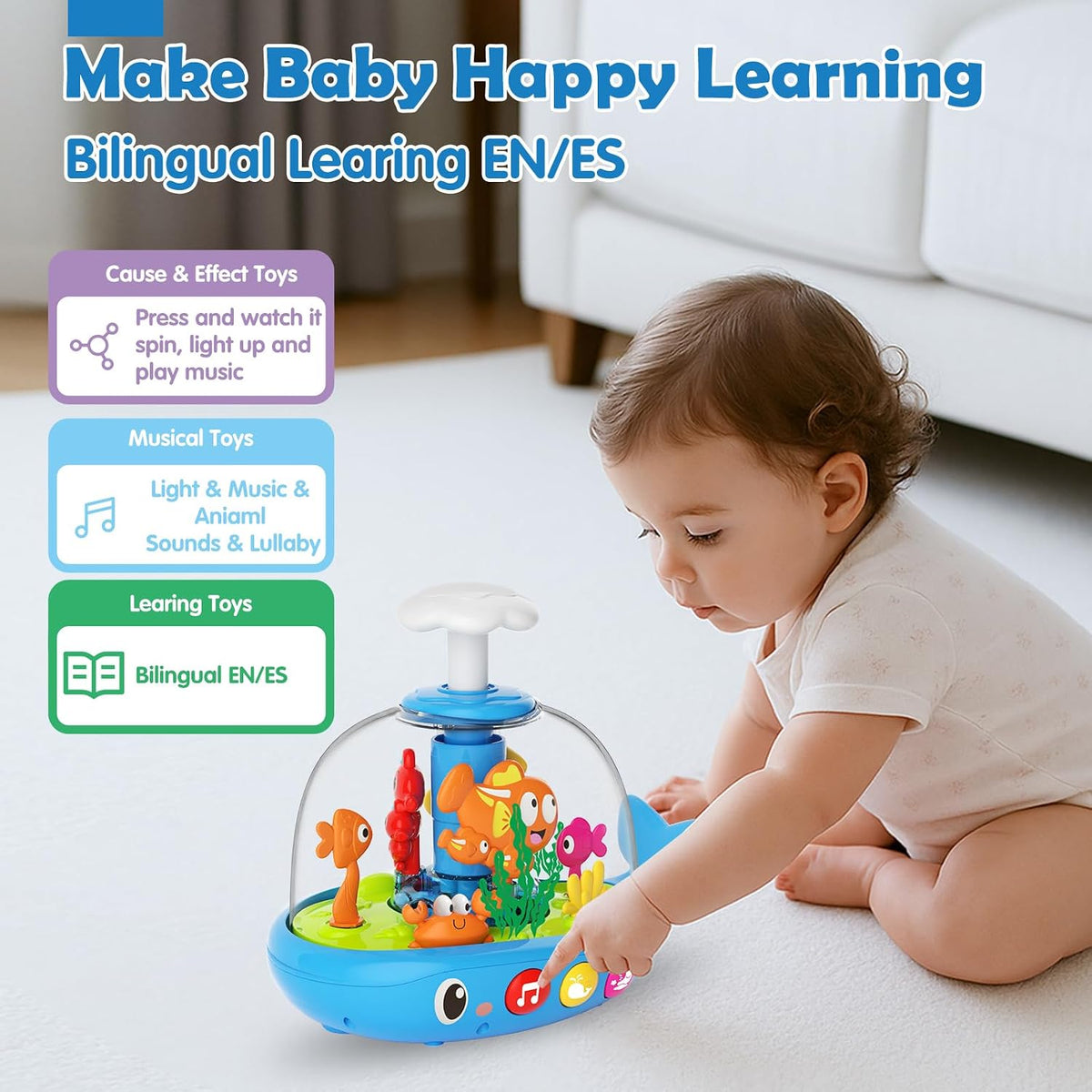Juguetes para bebés de 6 a 12 a 18 meses: juguete musical con luz d...