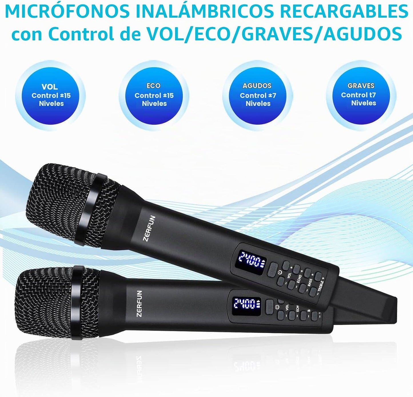 ZERFUN - Micrófonos inalámbricos recargables duales, sistema de mic...